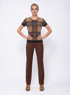 LEOPARD CHECK KNIT TOP WITH FLAP POCKETS