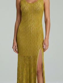 OPEN-KNIT LACE FITTED MAXI DRESS