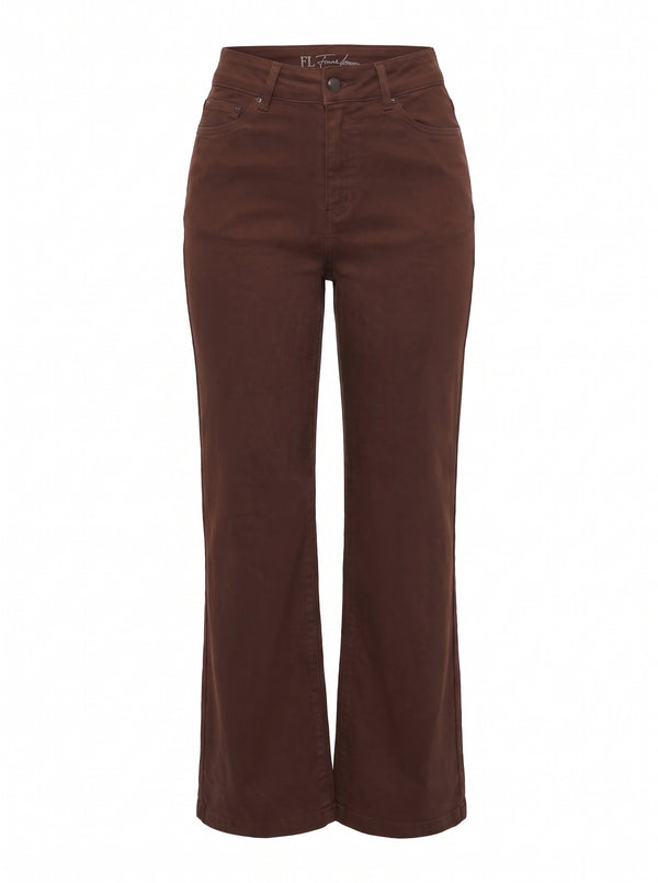HIGH-WAISTED STRAIGHT-LEG BROWN TROUSERS