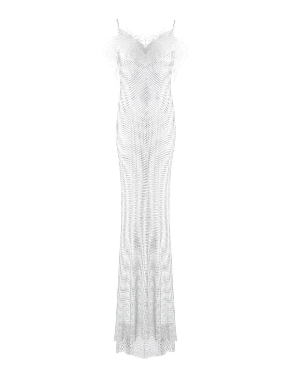 FEATHER DETAIL MERMAID GOWN