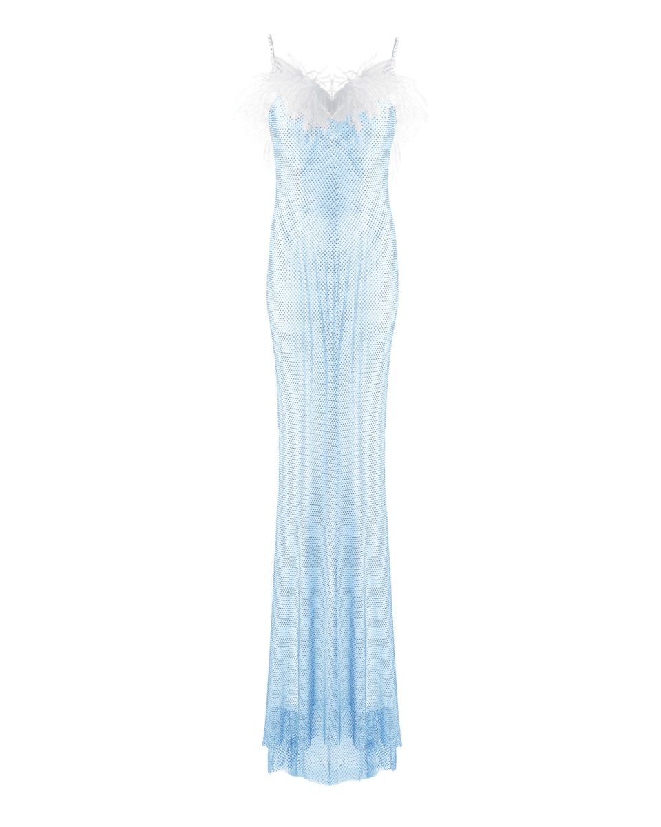 FEATHER DETAIL MERMAID GOWN