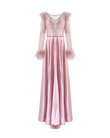 FEATHER TRIM SATIN GOWN