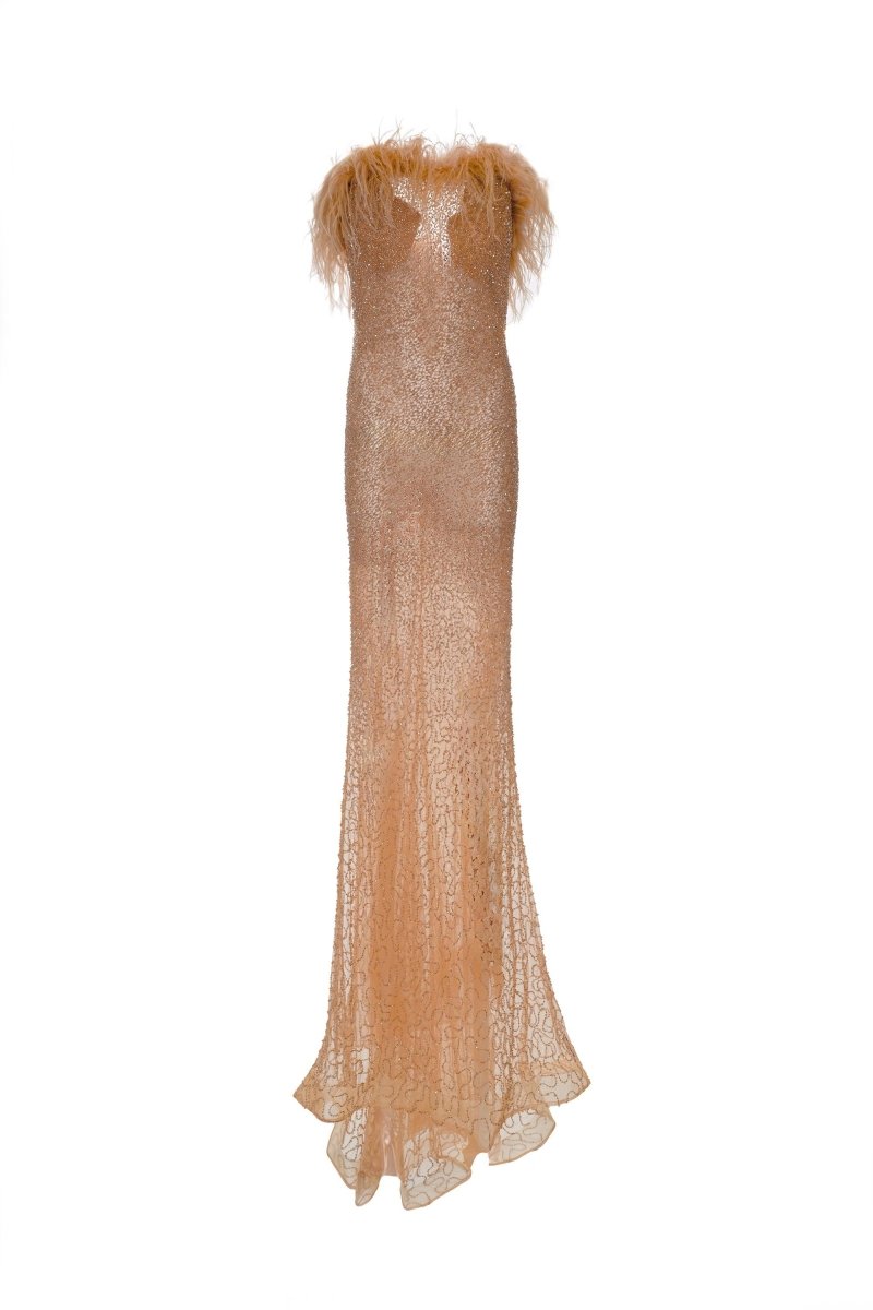 FEATHER TRIM STRAPLESS GOWN - Nakhle.Ets - Dresses