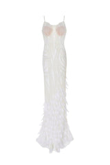 FEATHERED SEQUIN MERMAID GOWN