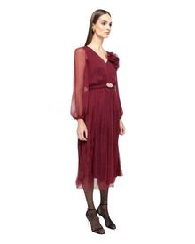 FLORAL APPLIQUÉ MIDI DRESS