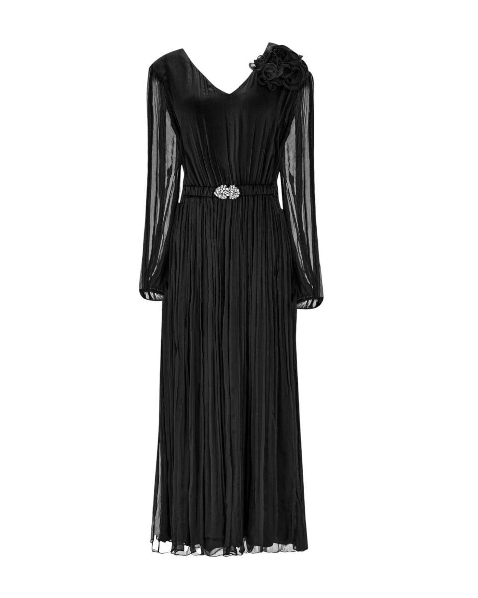 FLORAL APPLIQUÉ MIDI DRESS - Nakhle.Ets - Dresses