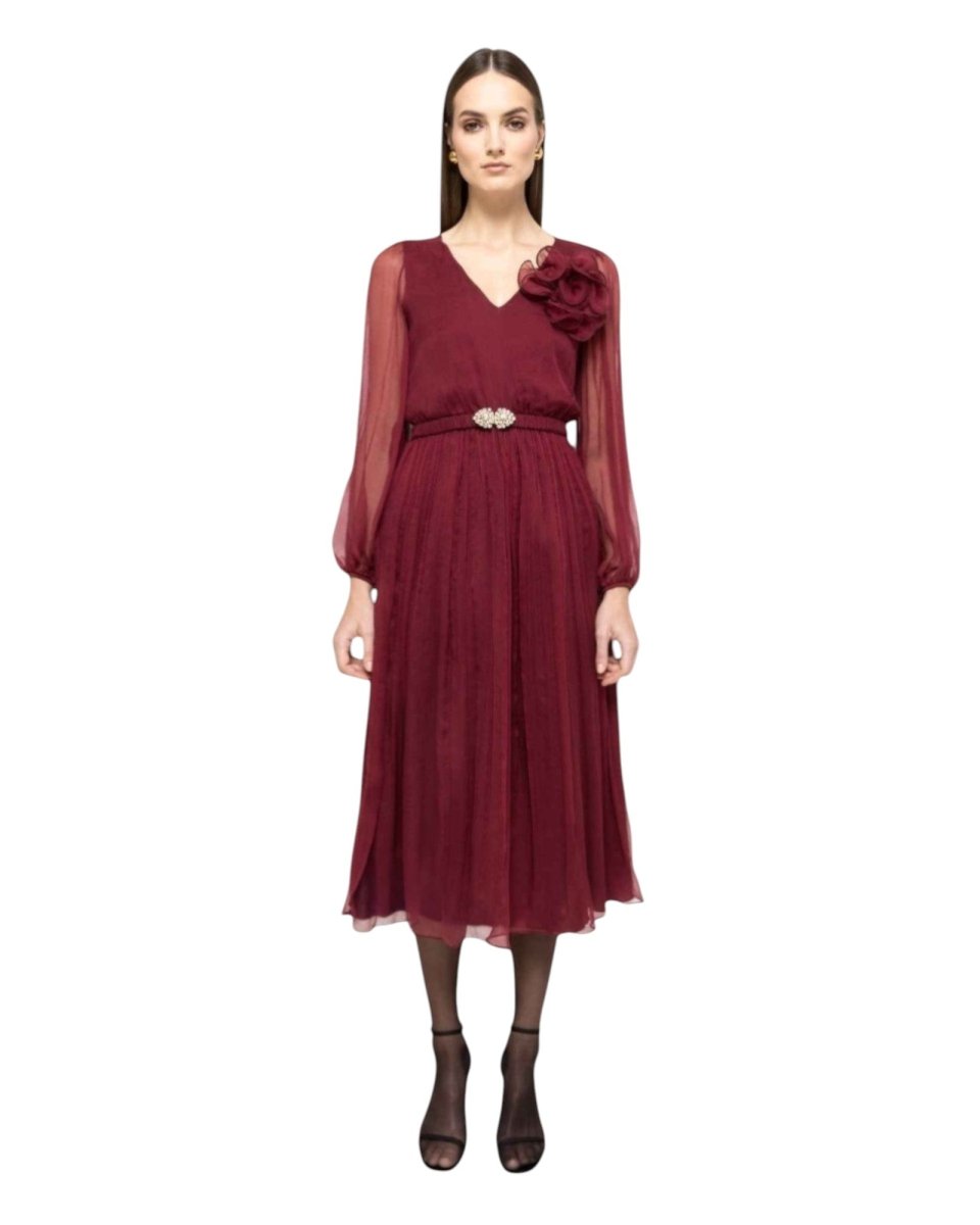FLORAL APPLIQUÉ MIDI DRESS