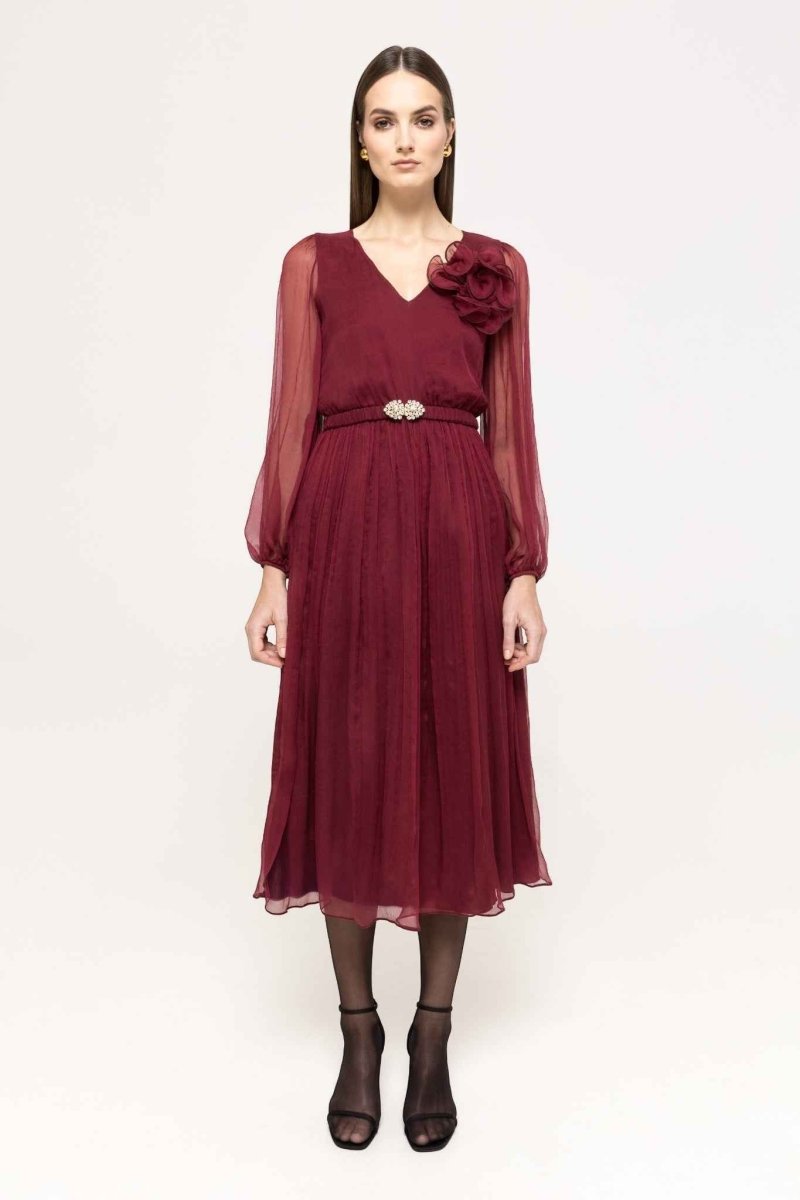 FLORAL APPLIQUÉ MIDI DRESS