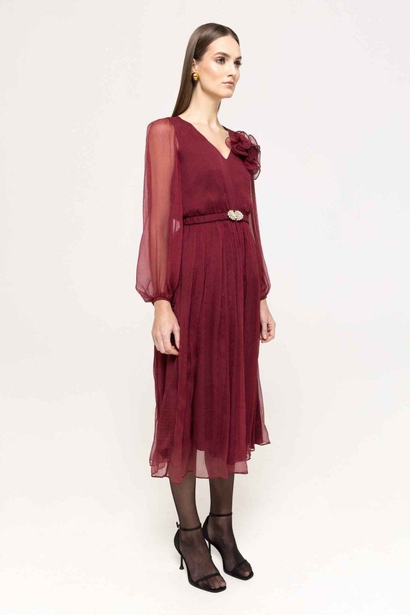 FLORAL APPLIQUÉ MIDI DRESS