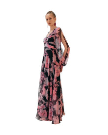 FLORAL PRINT CHIFFON GOWN