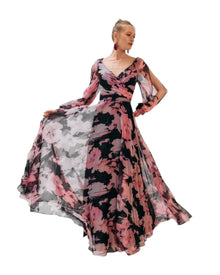 FLORAL PRINT CHIFFON GOWN