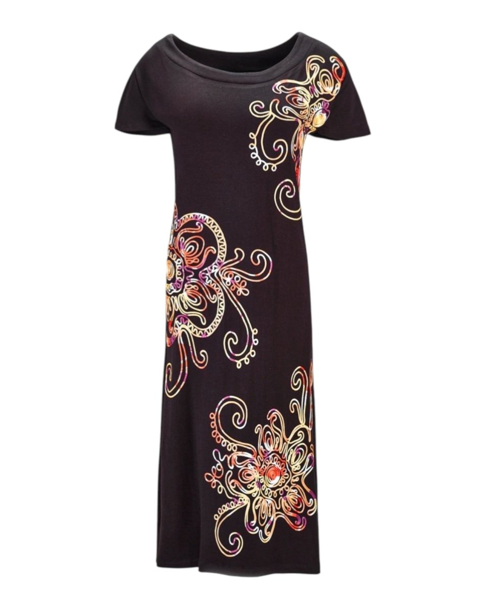 FLORAL SWIRL PRINT MIDI DRESS