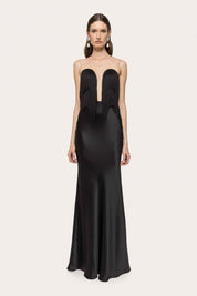 FRINGED SATIN LONG GOWN