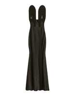 FRINGED SATIN LONG GOWN
