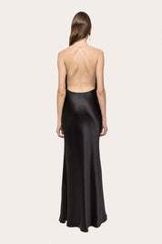 FRINGED SATIN LONG GOWN