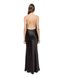 FRINGED SATIN LONG GOWN