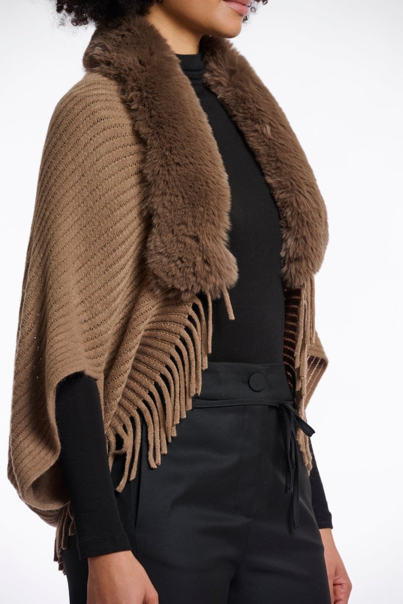 FUR - TRIM KNIT SHAWL