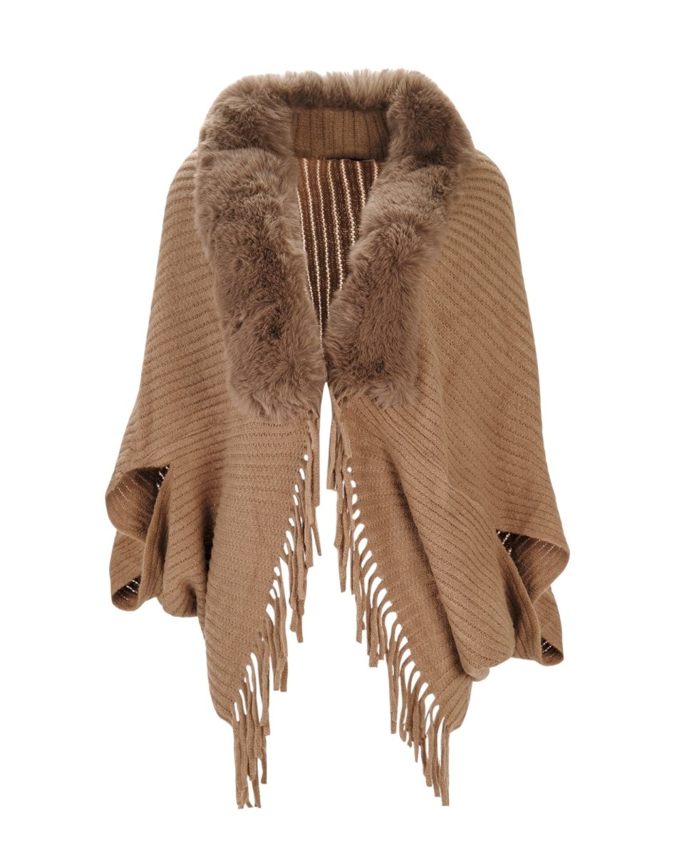 FUR-TRIM KNIT SHAWL