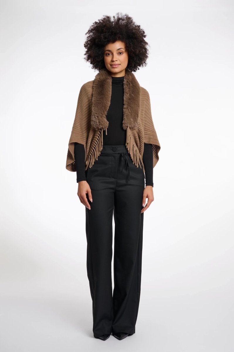 FUR - TRIM KNIT SHAWL
