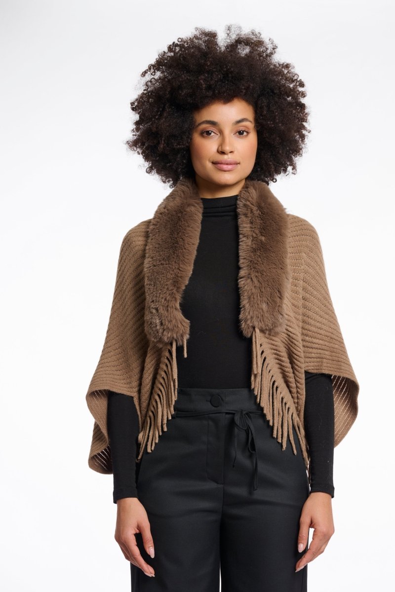 FUR - TRIM KNIT SHAWL