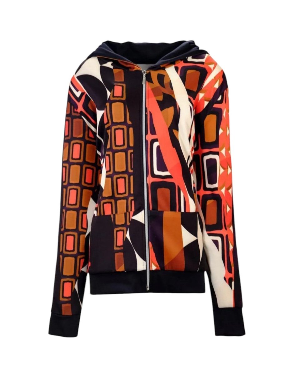 GEOMETRIC PRINT HOODED JACKET