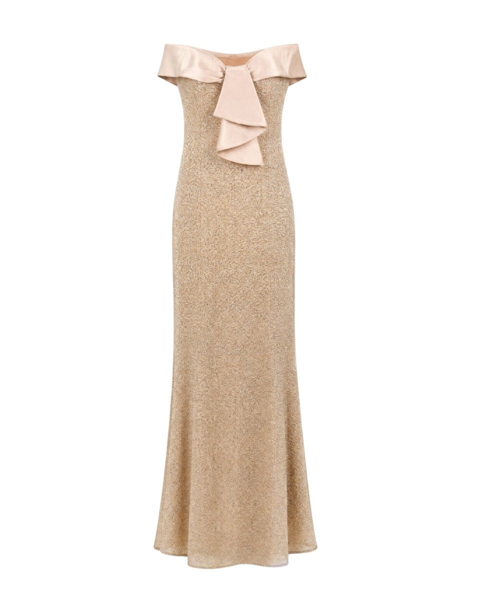 GLITTER BOW OFF-SHOULDER GOWN