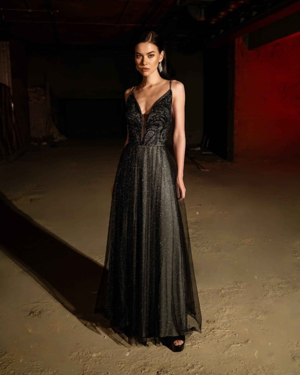 GLITTER TULLE A-LINE GOWN
