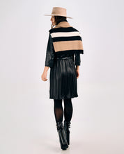 PLEATED FAUX LEATHER SHIRT DRESS