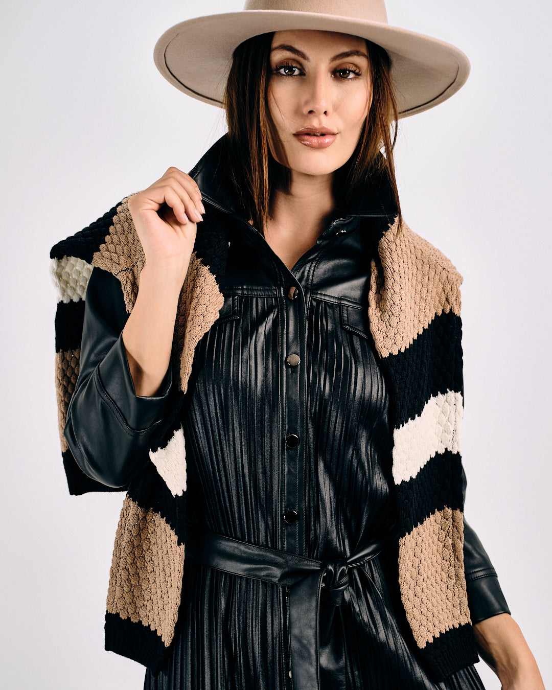 TEXTURED STRIPED KNIT SWEATER