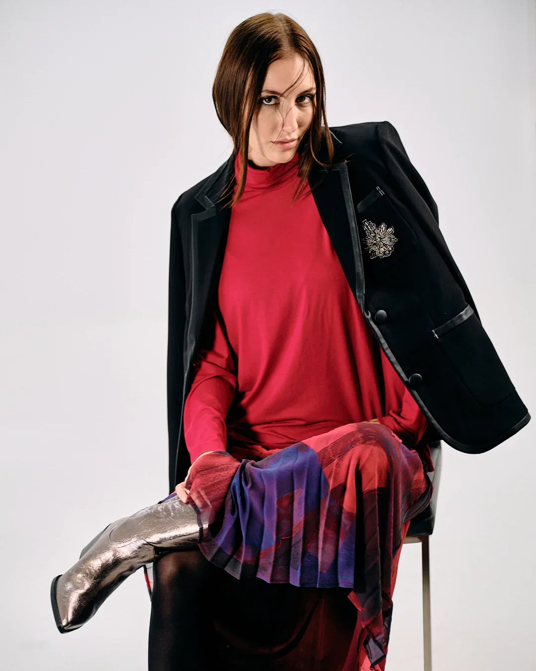 PLEATED ABSTRACT PRINT SKIRT