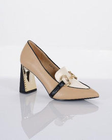 GOLD BLOCK HEELED LOAFER PUMP