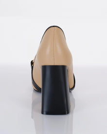 GOLD BLOCK HEELED LOAFER PUMP