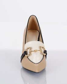 GOLD BLOCK HEELED LOAFER PUMP