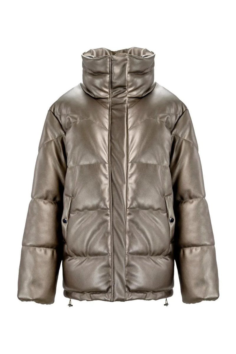 GOLD PUFFER JACKET WITH HIGH COLLAR - Nakhle.Ets - Jackets
