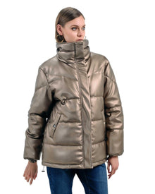 GOLD PUFFER JACKET WITH HIGH COLLAR