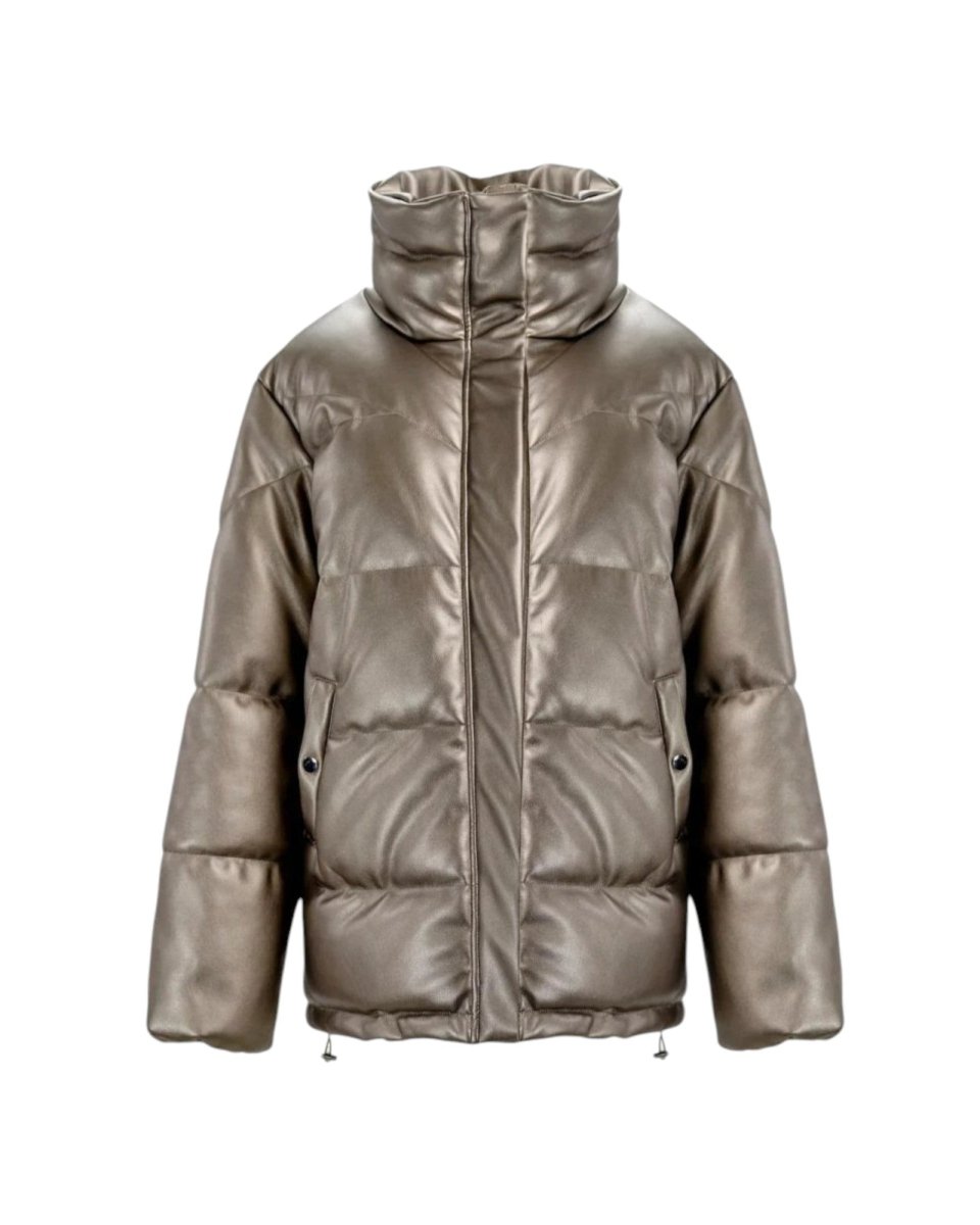 GOLD PUFFER JACKET WITH HIGH COLLAR