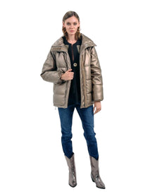 GOLD PUFFER JACKET WITH HIGH COLLAR