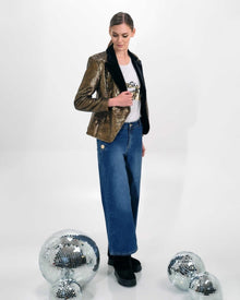 GOLD SEQUIN DOUBLE-BREASTED BLAZER