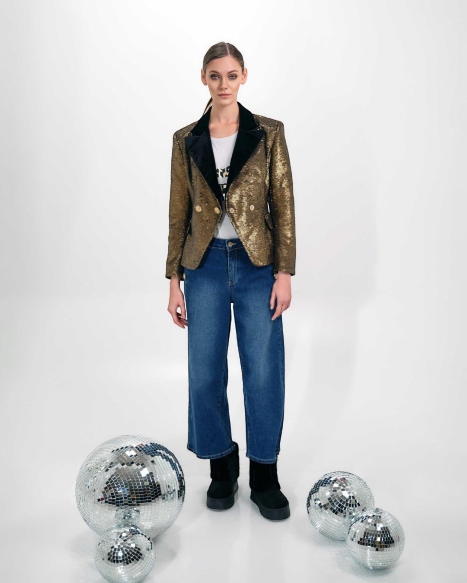 GOLD SEQUIN DOUBLE-BREASTED BLAZER