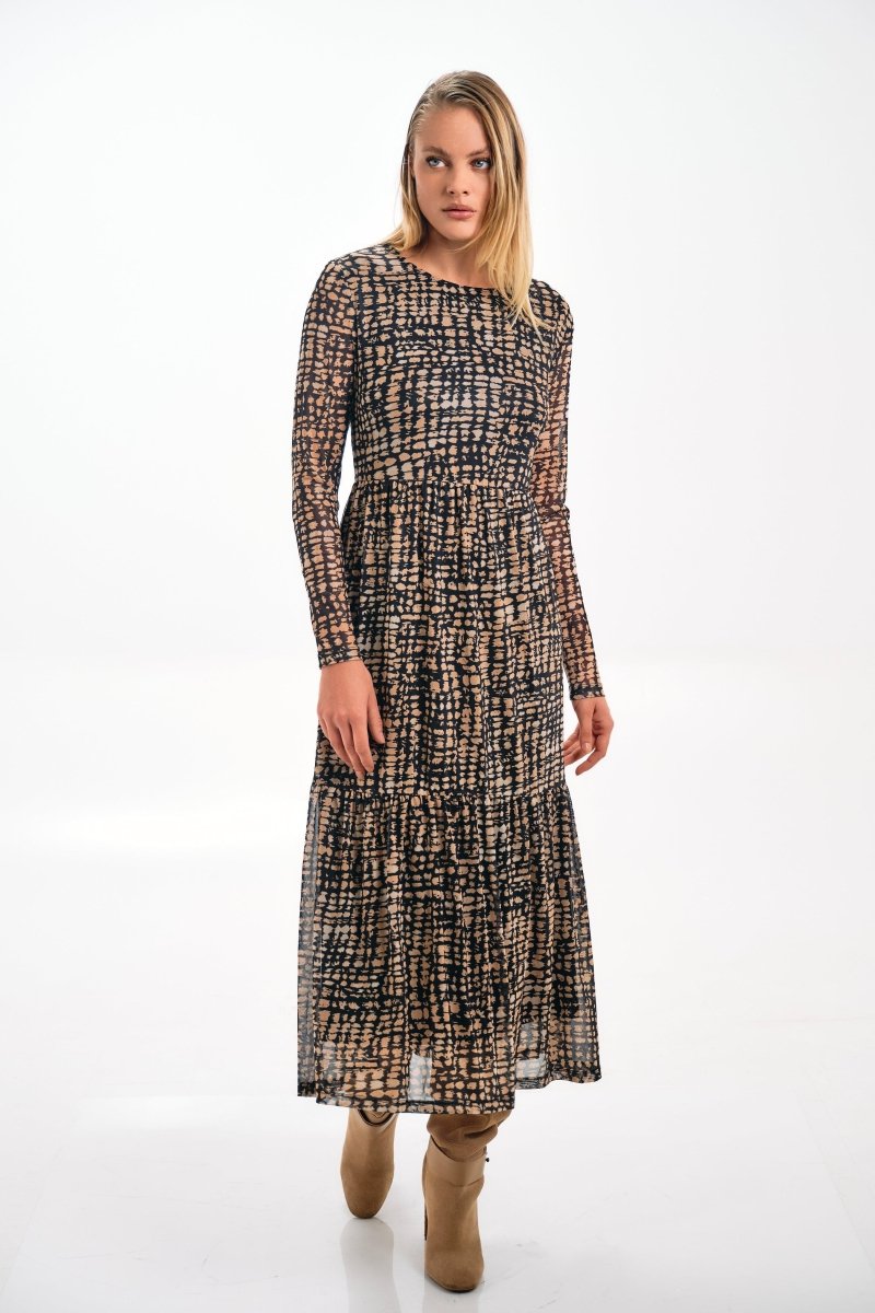 GRAPHIC PRINT LONG SLEEVE DRESS - Nakhle.Ets - Dresses
