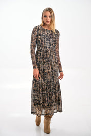 GRAPHIC PRINT LONG SLEEVE DRESS - Nakhle.Ets - Dresses