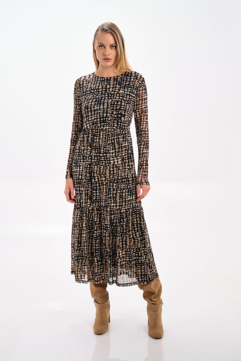 GRAPHIC PRINT LONG SLEEVE DRESS - Nakhle.Ets - Dresses