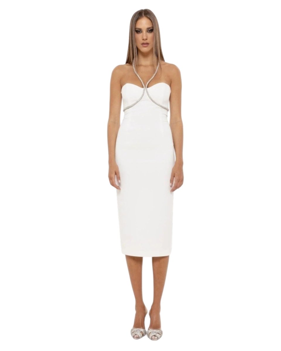 HALTER CRYSTAL MIDI DRESS