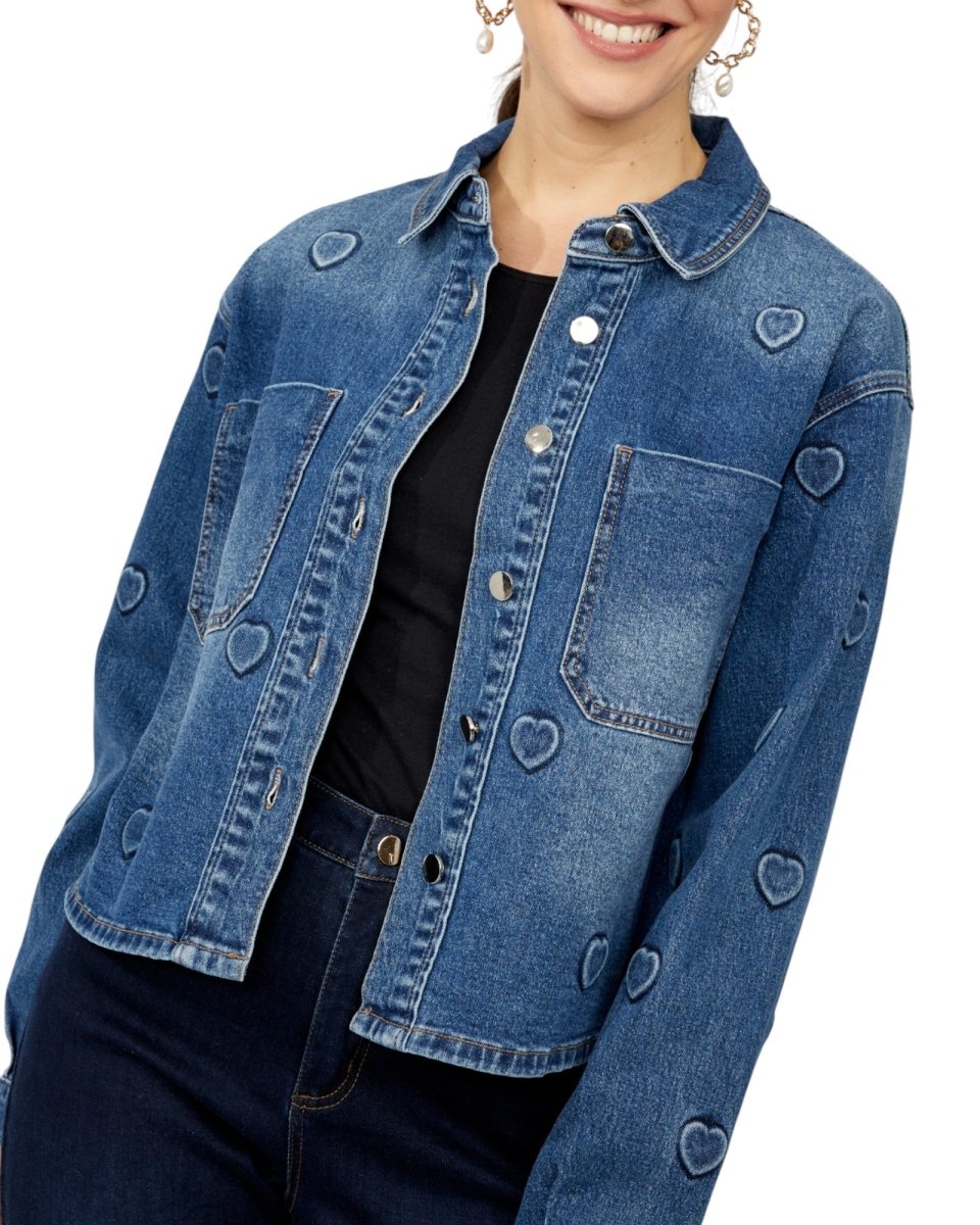 HEART EMBOSSED DENIM JACKET