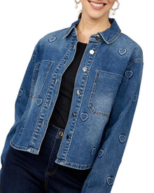 HEART EMBOSSED DENIM JACKET