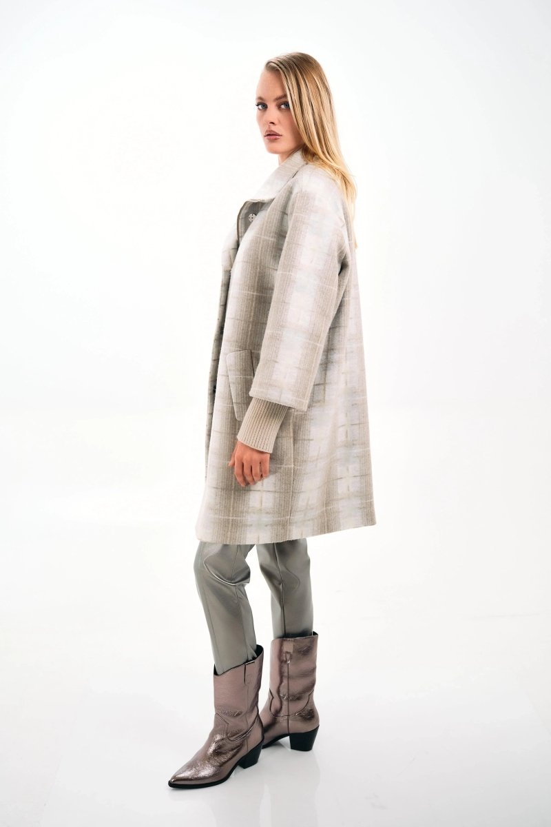 HIGH - NECK PLAID COAT - Nakhle.Ets - Coats