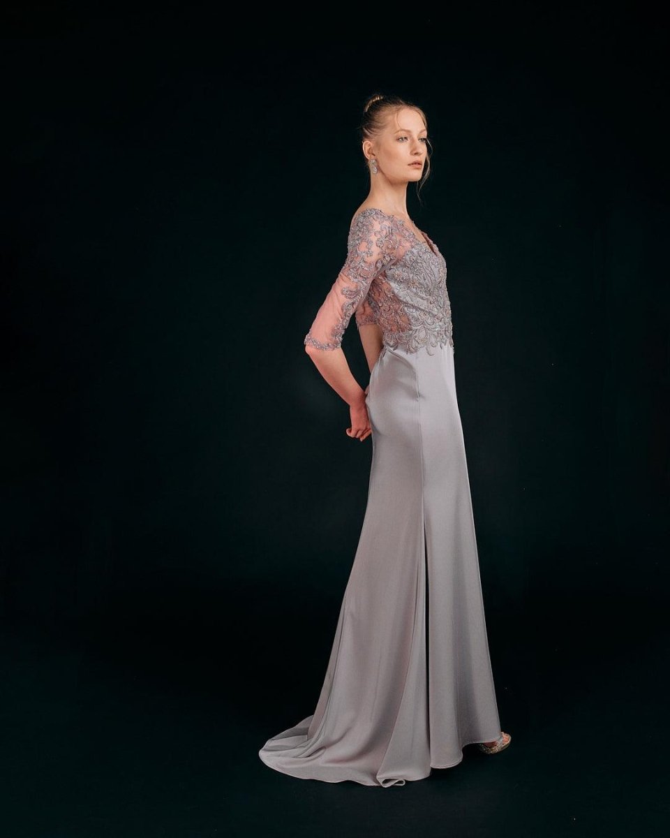 ILLUSION LACE BODICE EVENING GOWN - Nakhle.Ets - Dresses