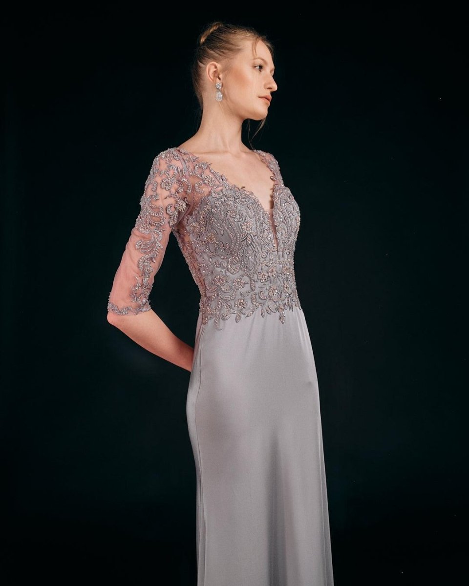 ILLUSION LACE BODICE EVENING GOWN - Nakhle.Ets - Dresses