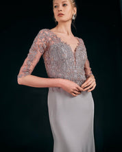 ILLUSION LACE BODICE EVENING GOWN - Nakhle.Ets - Dresses