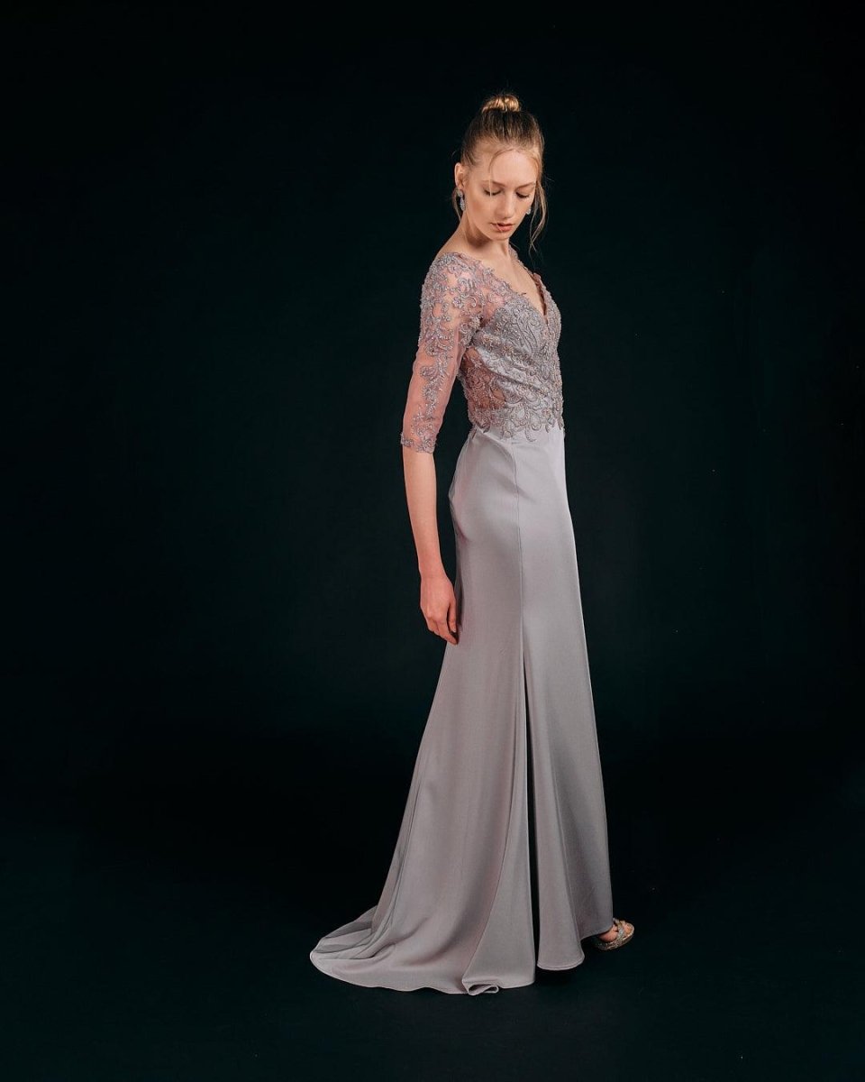 ILLUSION LACE BODICE EVENING GOWN - Nakhle.Ets - Dresses